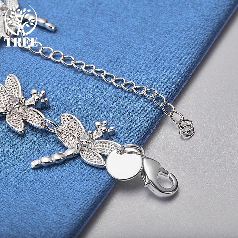 925 Sterling Silver AAA Zircon Full 8 Dragonfly Chain Bracelet Jewelry