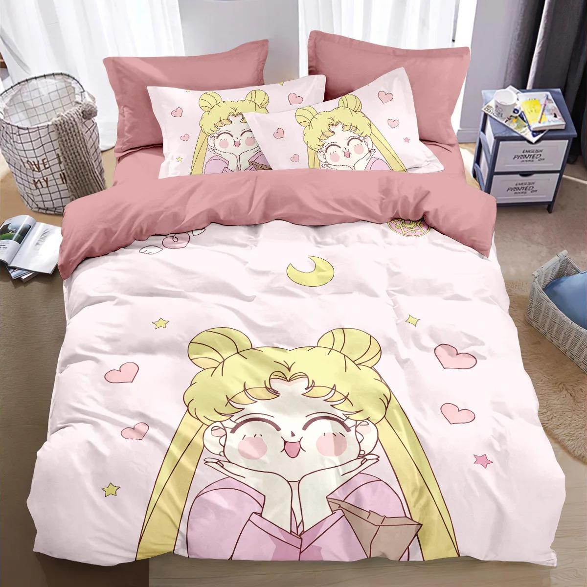 

Anime Girl 3D Printed S-SAILOR M-MOON Bedding Set polyester Duvet Cover Pillowcase Girl adults 2/3piece set Single/Large Size 135x200cm