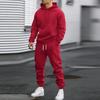 Autumn and winter new men's hooded sweater set solid color sports and leisure set hoodie two-piece set