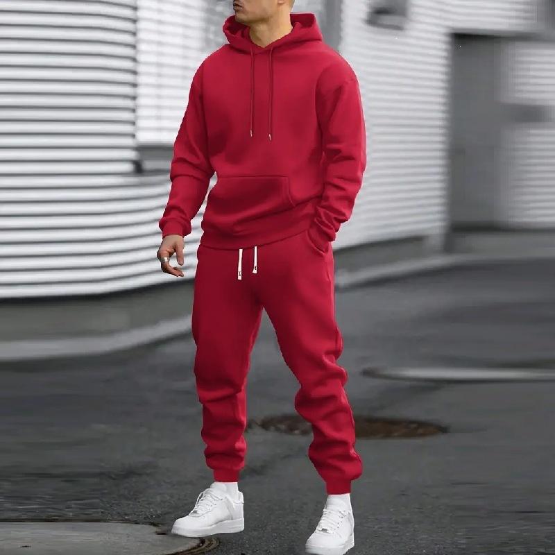 Autumn and winter new men's hooded sweater set solid color sports and leisure set hoodie two-piece set