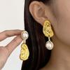 Vintage Gold Ear Pearl Drop Earrings Women's Unique Asymmetric Dangle Earrings Exaggerated Retro Jewelry Accessory for Party