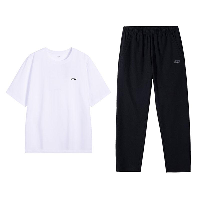 Li-Ning Summer Breathable Versatile Short Sleeve T-Shirt Comfortable Long Pants Sports Set Men Sets White Black B61-2+B07-1
