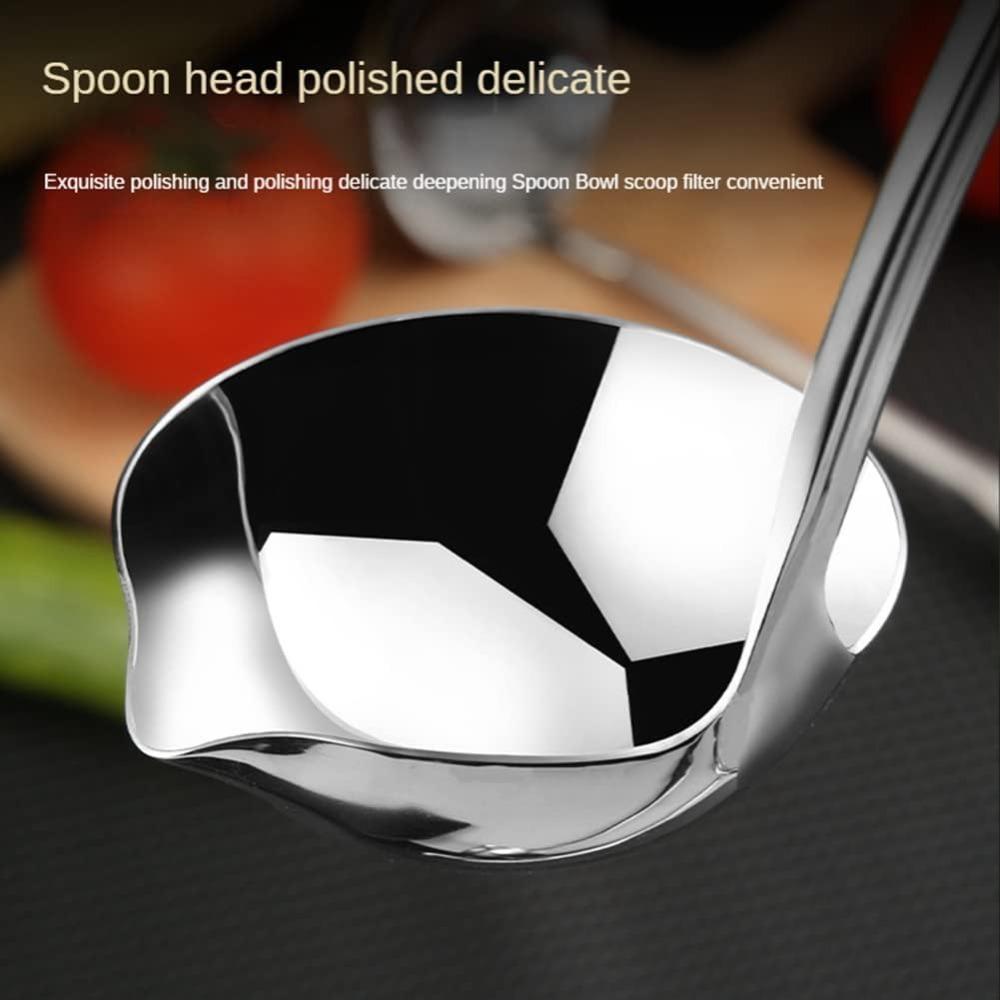 304 Stainless Steel Soup Gravy Ladle with Pour Spout, Non-Drip Cooking & Serving Ladle for Kitchen, 11.8 Inch