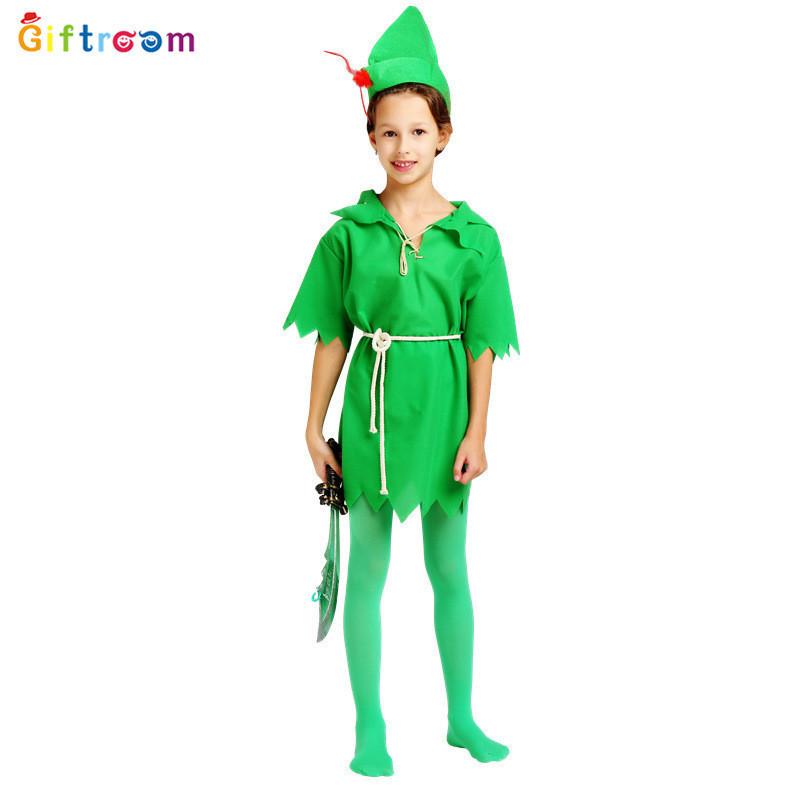 Peter Whimsical Kids Pan Costume In Vibrant Green Color For Boys Comfortable Polyester Fabric For Theatrical Fun
