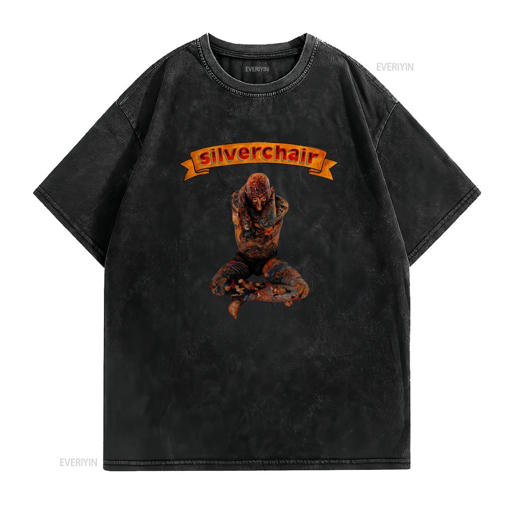 Vintage Silverchair Rock Band Tattooed Figure Print Casual Streetwear T Shirt Vintage Washed Versatile Homme Breathable Soft