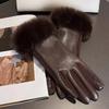 Womens PU Leather Gloves for Cold Weather Winter Warm Gloves with Faux Fur Trim Cuff Thermal Lining Party Gloves