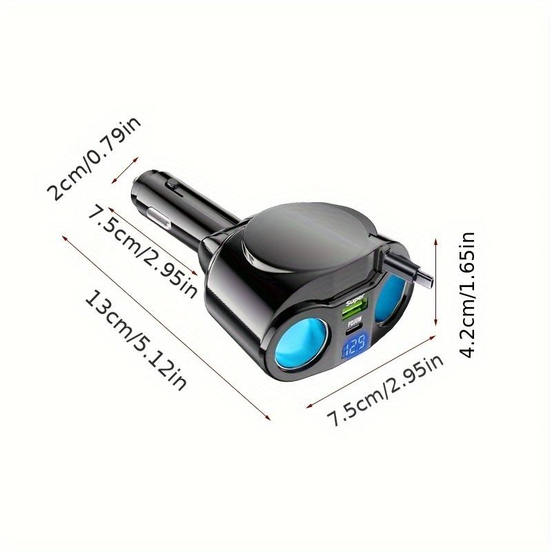 

120W Dual Car Cigarette Lighter Splitter with PD30W Fast USB Ports and Retractable Cable чёрный