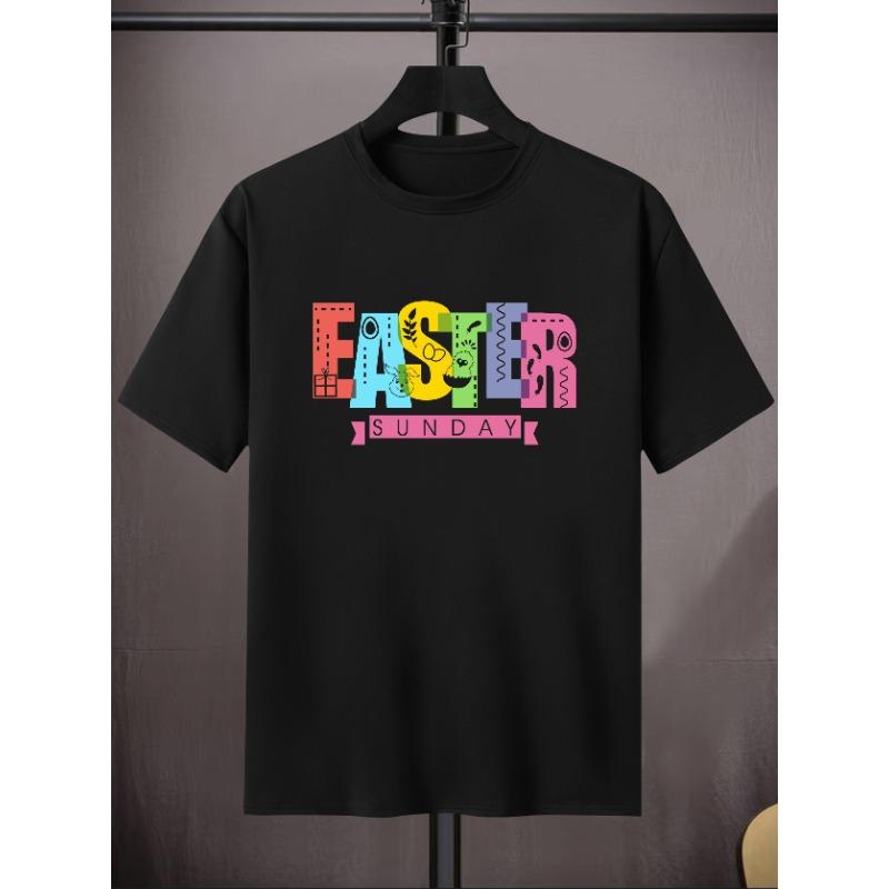 

Европейские размеры Мужская повседневная футболка на Пасху, Вязаная ткань, Круглый вырез, Обычная посадка, Средняя эластичность, Весна/Лето/Осень, Уличный стиль S чёрный