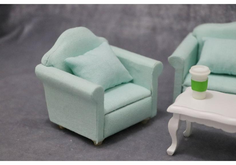 1:12 Dollhouse Miniature Furniture - Green Sofa Three-Piece Set for Living Room