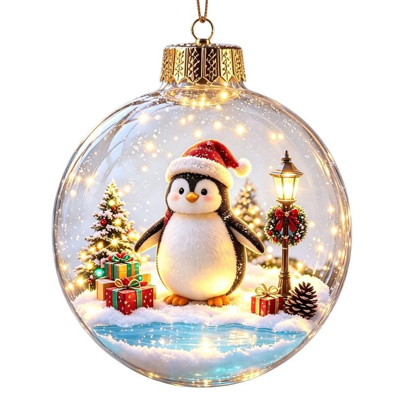 Acrylic Christmas Ornament With Animal Design - Hedgehog Penguin Panda Lamb Light-Up Hanging Decor Tree Home Festive Display