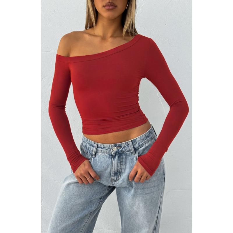 2026 Autumn Hot Selling Women's Off-shoulder Long-sleeved Knitted Cardigan T-shirt Y2K Hot Girl Style Slim Top