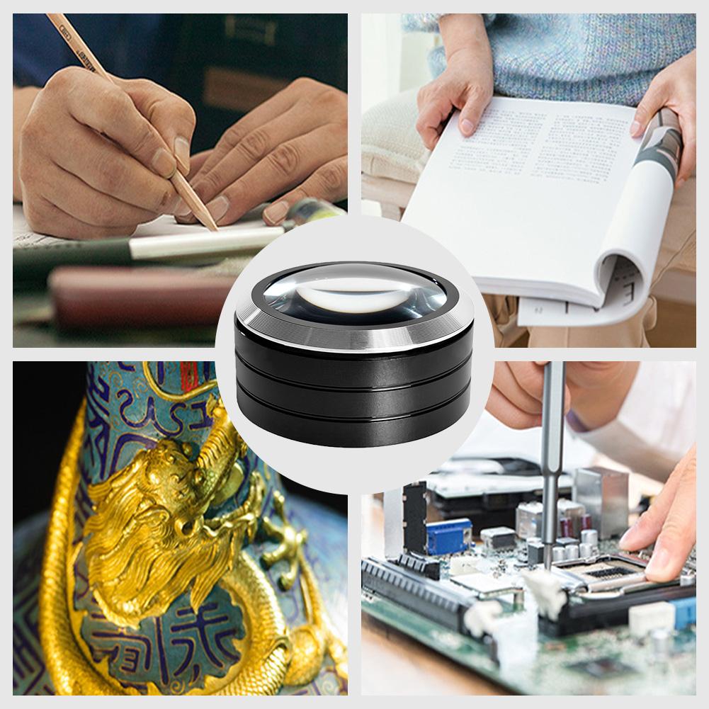 Illumination Paperweight Magnifier Dome Desktop Magnifying Glass 70mm Optical Glass Lens Reading Magnifier for Studying Map Coin