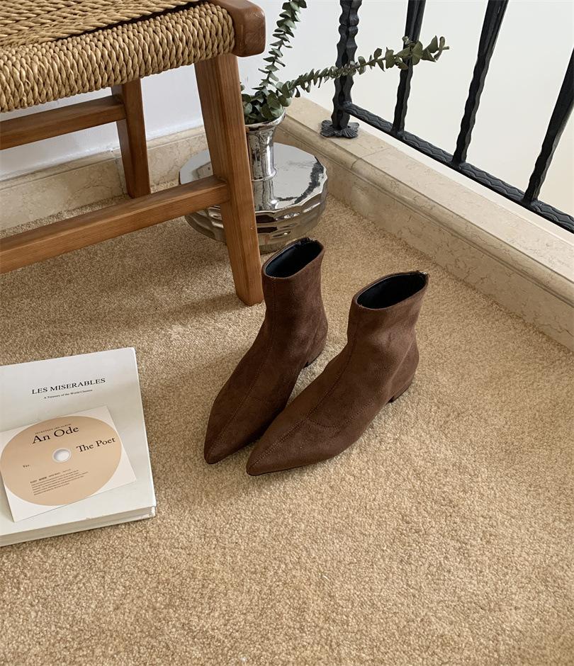 French Fashion Pointed Thick Heel Short Boots Women's 2025 Autumn and Winter New Versatile Elastic Thin Boots Niche Martin Boots