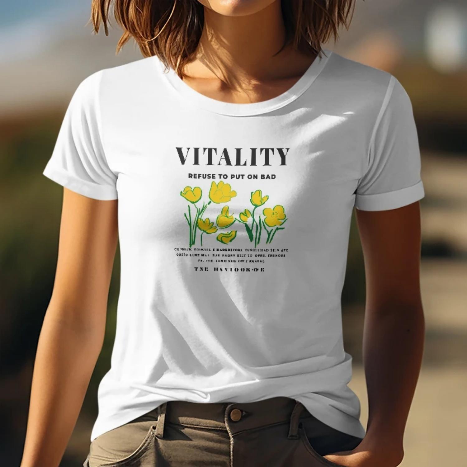 

Summer Women‘’s Short Sleev T Shirt Vitality Yellow Flower Print for Casual Outings Young Women with an Energetic Style XXXXXL