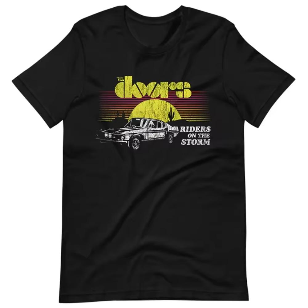 2025 Men's Summer Black Cotton Letter Landscape Printed Round Neck T-shirt Street Hip Hop High Quality Large Short Sleeve