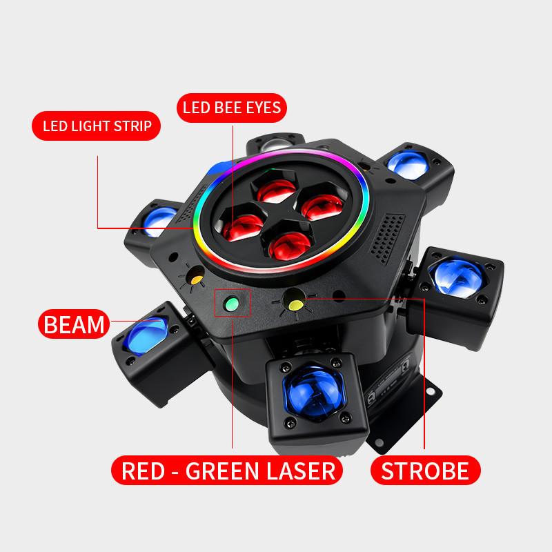 DMX512 150W Bar/KTV/Stage Performance 360° Beam Six-Arm Bee-eye Laser Moving Head Disco Light LED Stage Effect Light