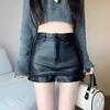 Women's Fall Winter Black A-Line Bodycon Skirt Pants High Waisted Slimming PU Leather Shorts Mini Shorts Versatile Slim Fit Hot Pants
