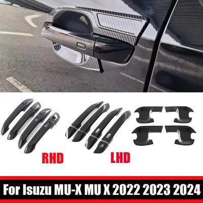 LHD RHD For Isuzu MU-X MU X   2024 ABS Carbonfiber Side Door Handle Cover Trim Door Bowl Sticker Protector Accessories