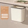 Kitchen Hanging Trash Can Household Cream White Traceless Adhesive Cabinet Trash Basket with Lid Household Wall Hanging Ins