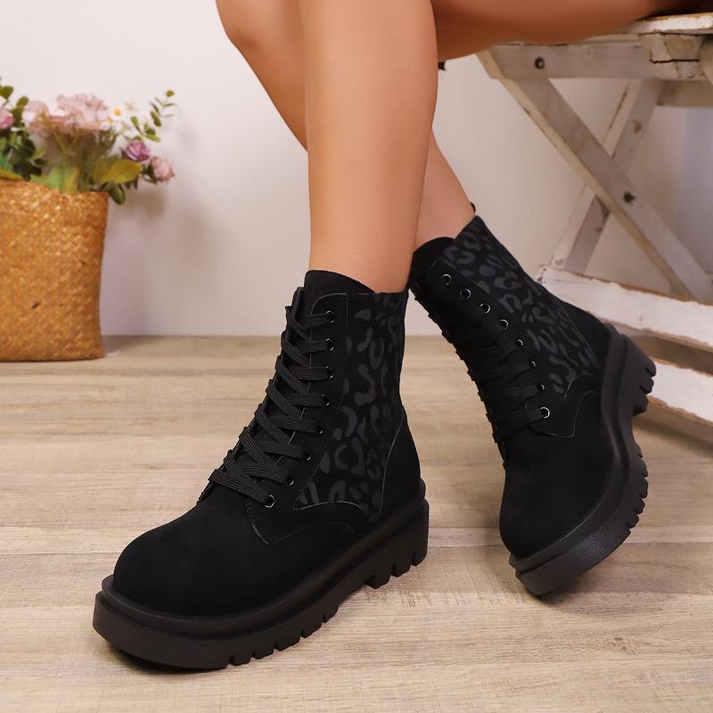 

Fashion 2025 Brand Ladies Shoes Front Lace-up Women s Boots Fashion Leopard Print Office and Career Winter Plus Size Mid-Calf Boots 43 цветной печати леопарда