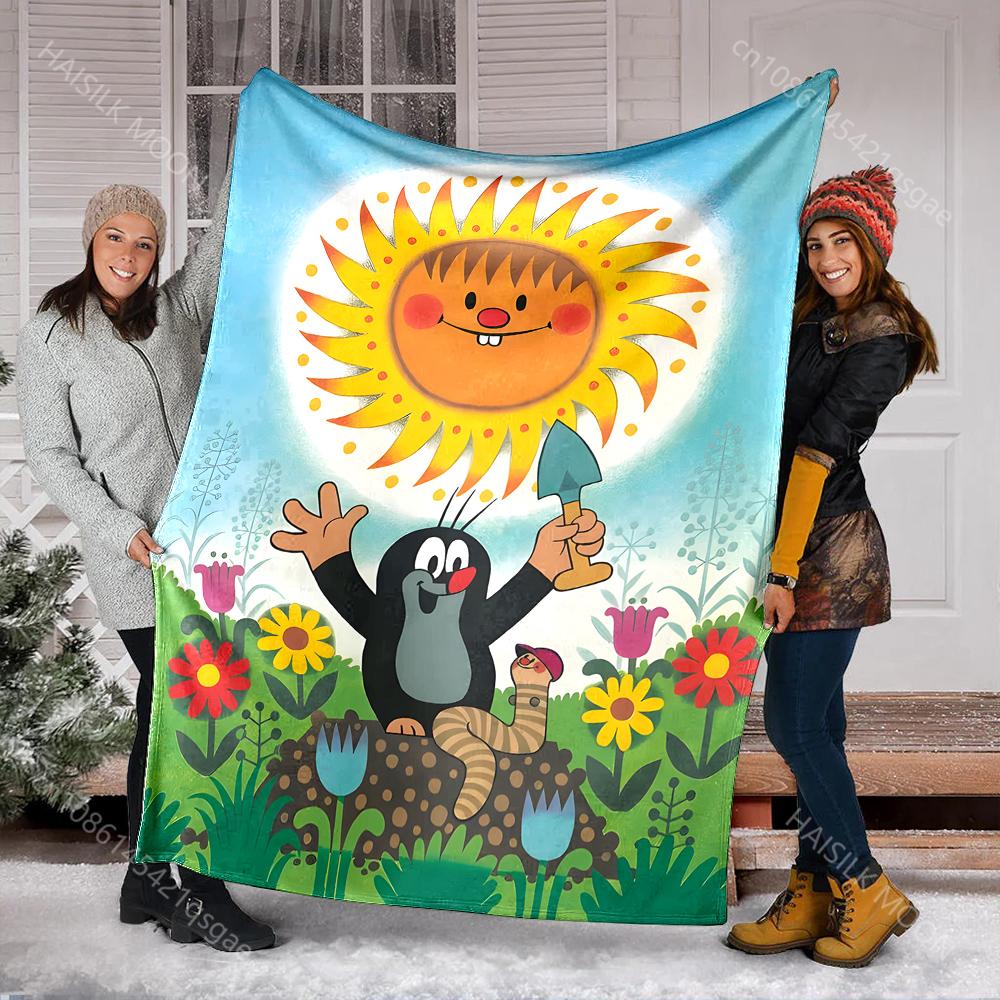 Classic Cartoon Little Mole Print Blanket Warm Soft and Comfortable Home Travel Blanket Sofa Bedding Camping RV Blanket for Gift