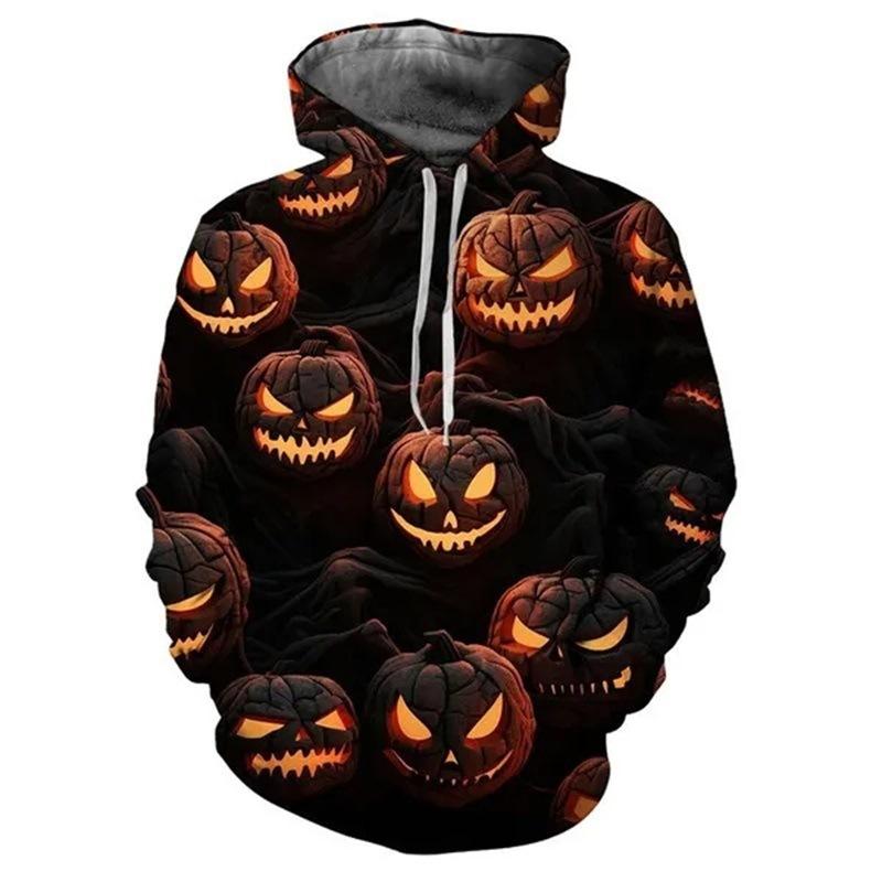 Autumn Lantern Pumpkin Pattern 3D Printed Hoodies Fashionable Casual Sports Long Sleeved Men's Hooded Sweatshirts