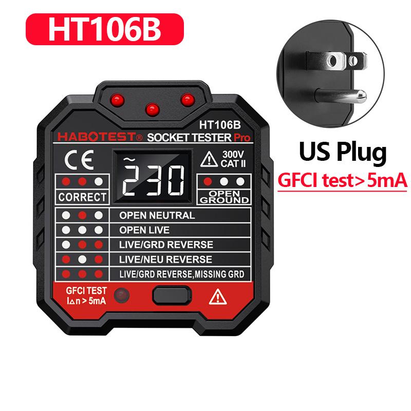 HT106 HT107 Socket Tester Pro Voltage Test Digital Outlet Socket Detect US/UK/EU Plug Ground Zero Line Plug Polarity Phase Check