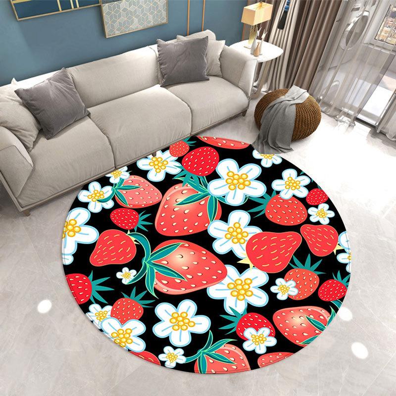 Round Carpet Family Living Room Strawberry Print Floor MATS Bedroom Kitchen Non-slip Carpet Doormats Room Decor Home Decor