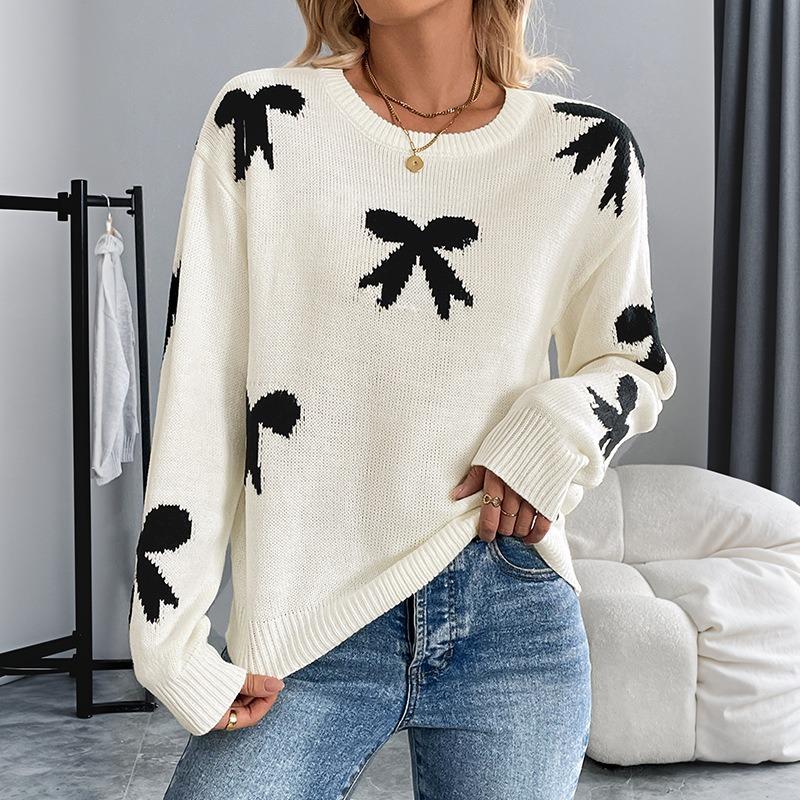 Women's Round Neck Bow Jacquard Autumn and Winter Sweater