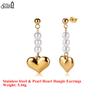 Effie Queen Stainless Steel 18k Gold Heart Style Pearl Drop Earrings Romantic Jewelry for Women Wedding Party Casual Gift STPE01