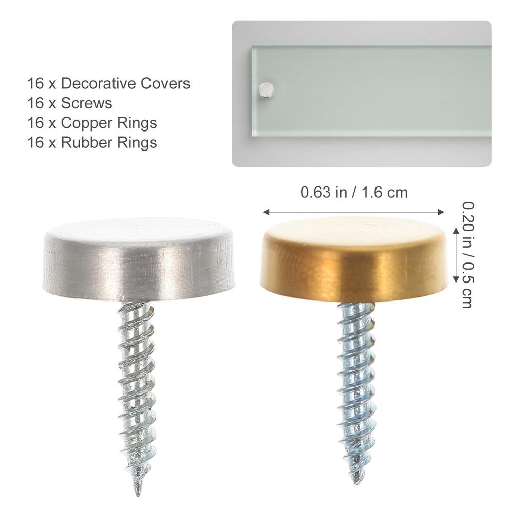 16Sets Stainless Steel Mirror Nail Set Copper Ring Fixing Screw for Indoor Outdoor Acrylic Signs Glass Panels Advertising