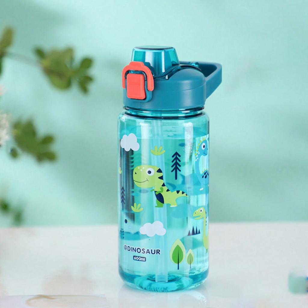 1pc 600Ml Student Sippy Cup Water Bottles Creative Cartoon Feeding With Straws And Lids Spill Proof Portable Beverage Cups