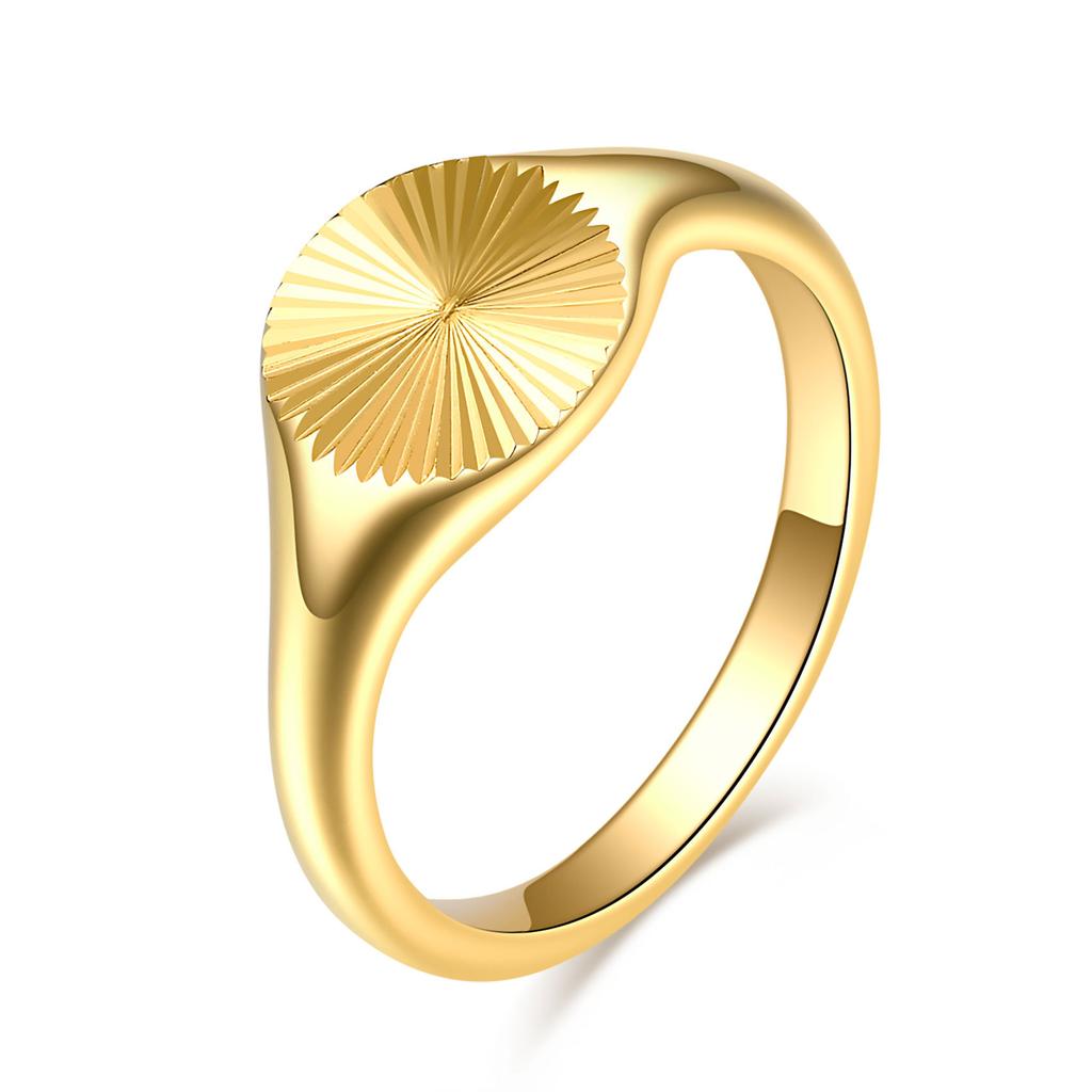 9MM Oblique Stripes Casting Fashion Minimalist Stainless Steel Titanium Ring 18K Gold Plated