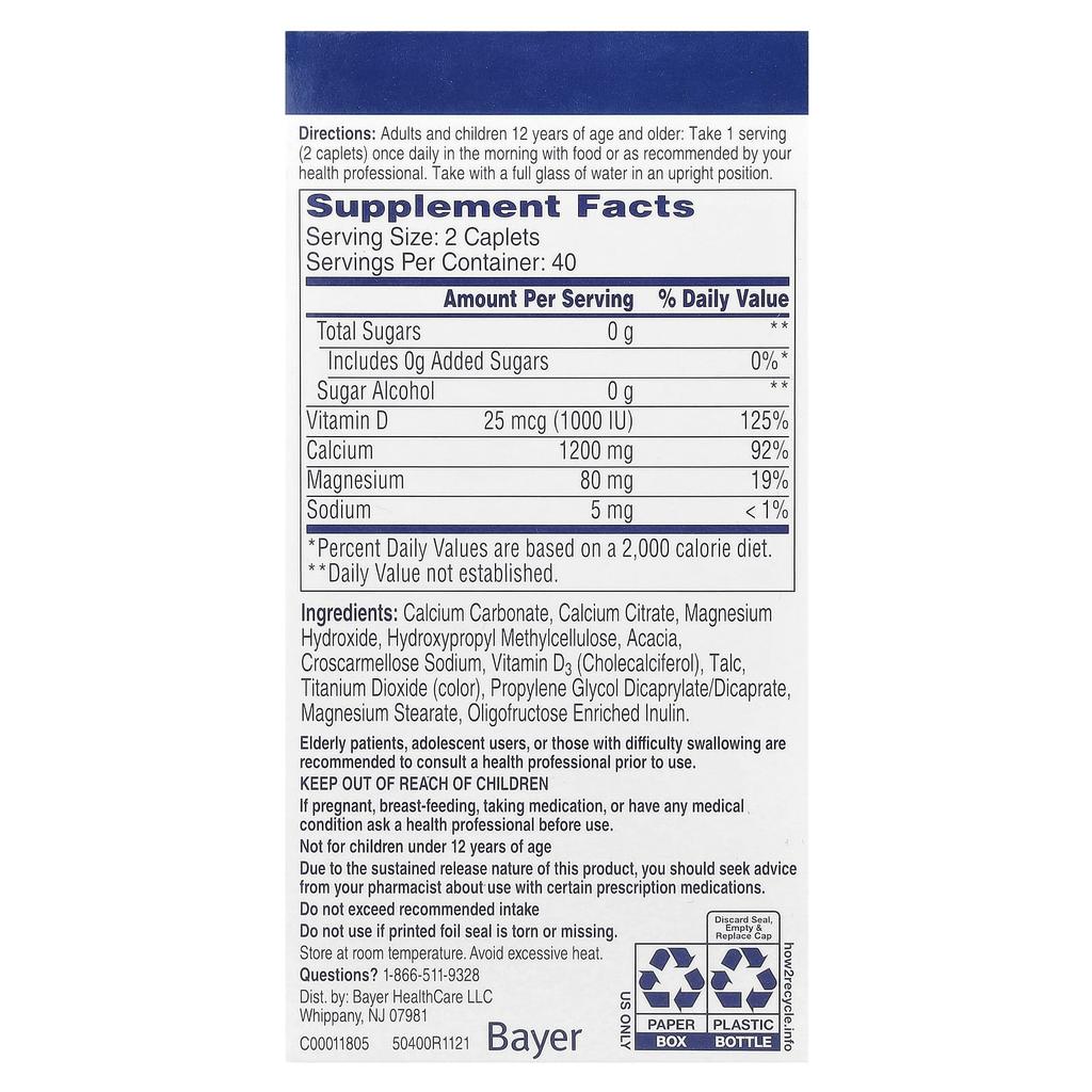 Kalziumergänzung + D3, verlängerte Freisetzung 1200, überzogene 80 Tabletten