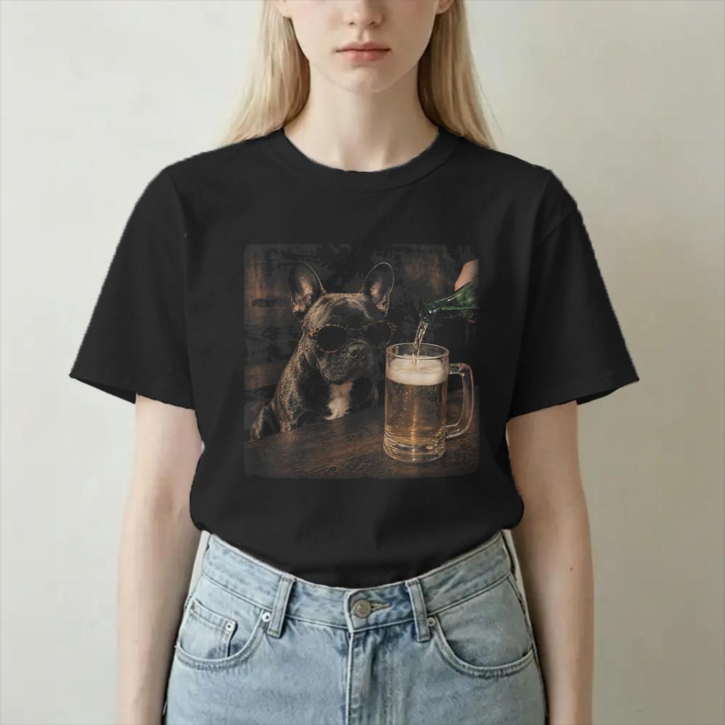 Französische Bulldogge Bier Lustiges Hunde-Meme T-Shirt Für Unisex Unisex 100% Baumwolle T-Shirts Rundhals Kurzarm T-Shirt 4XL 5XL Kleidung
