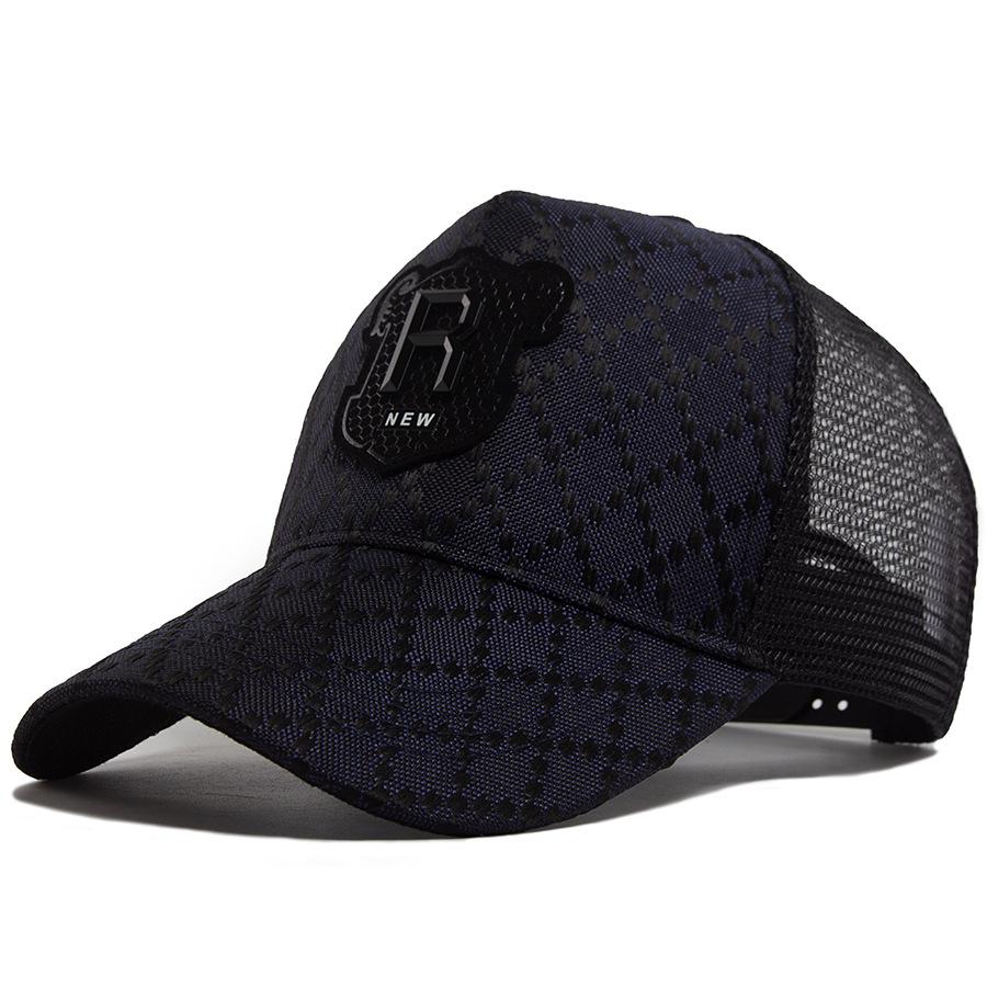 R Embroidered Plaid Leather Patch Baseball Cap - Unisex Mesh Sun Hat for Summer Casual & Hip Hop Style Adjustable