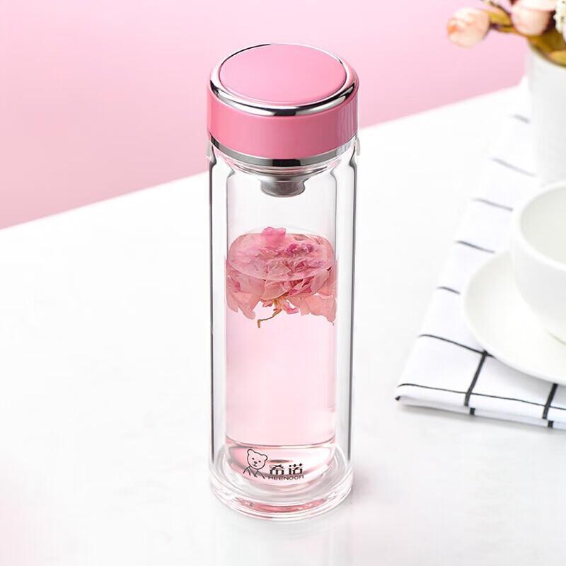 XINUO Double-Layer Glass Travel Tea Cup