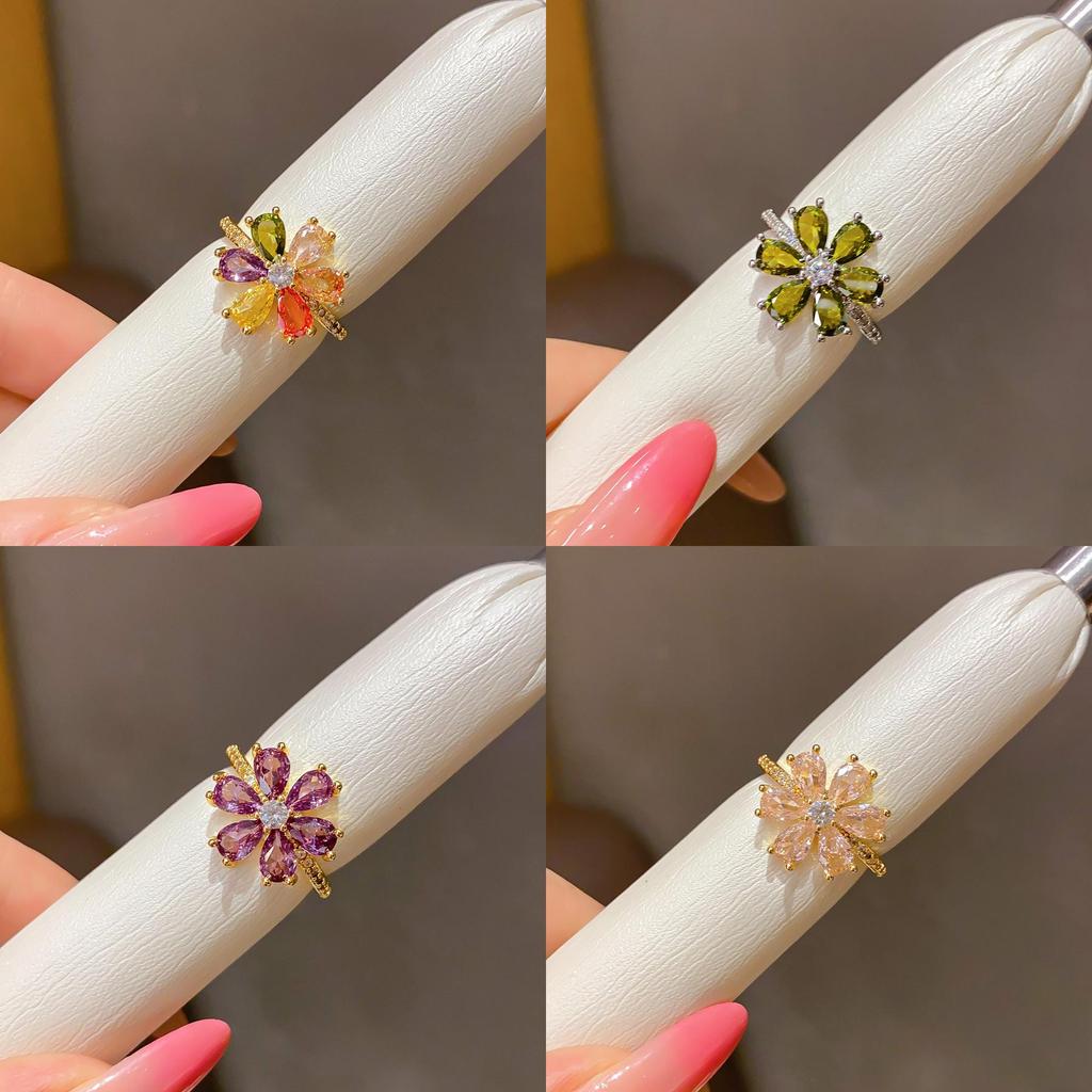 Floral Zircon Flower Ring With 18k Gold Plating For Women Fashion Accessories