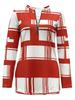 2025 Plus Size Women's Color Block Long Sleeve Zipper Shirt with Digital Print
