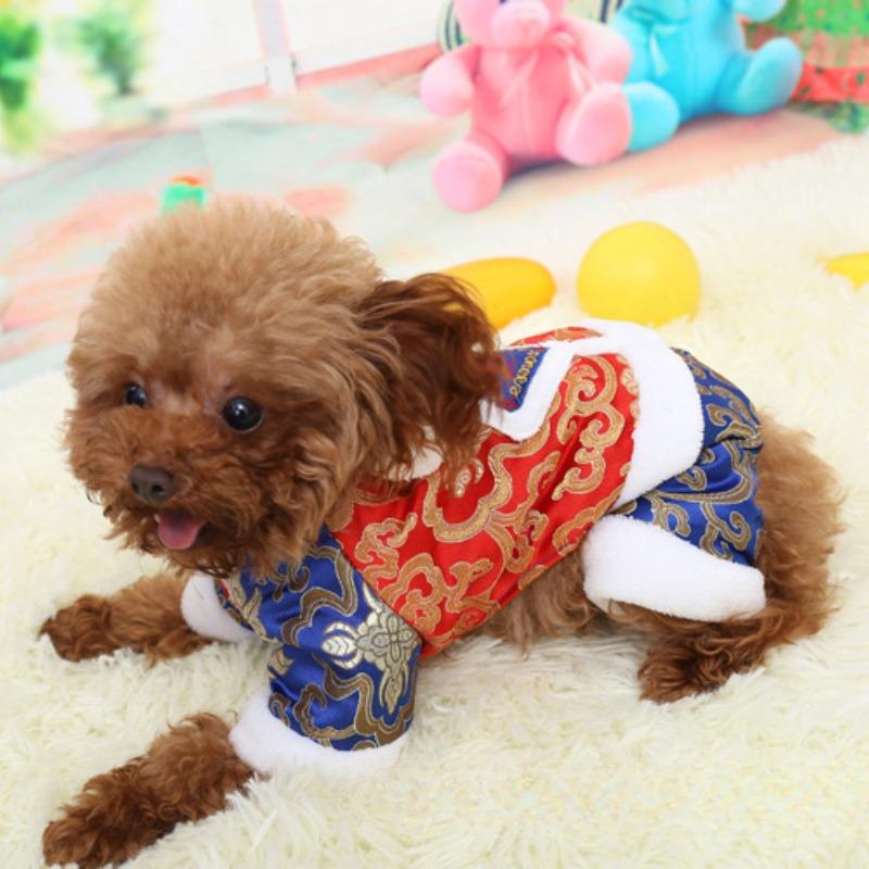Nowe Ubrania dla Psa Strój Tang Pikowany Pogrubiony Strój Tang dla Zwierzaka Czteronożny Puszysty Strój Tang Obchody Nowego Roku Odzież dla Zwierzaka