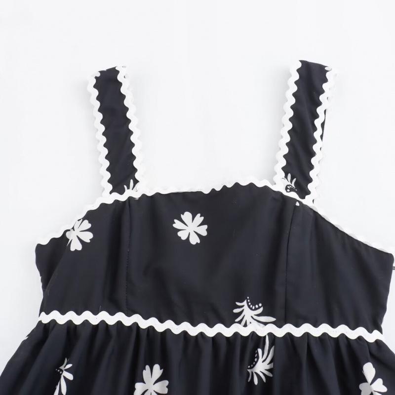 European & American Retro Women's Print Midi Sling Dress