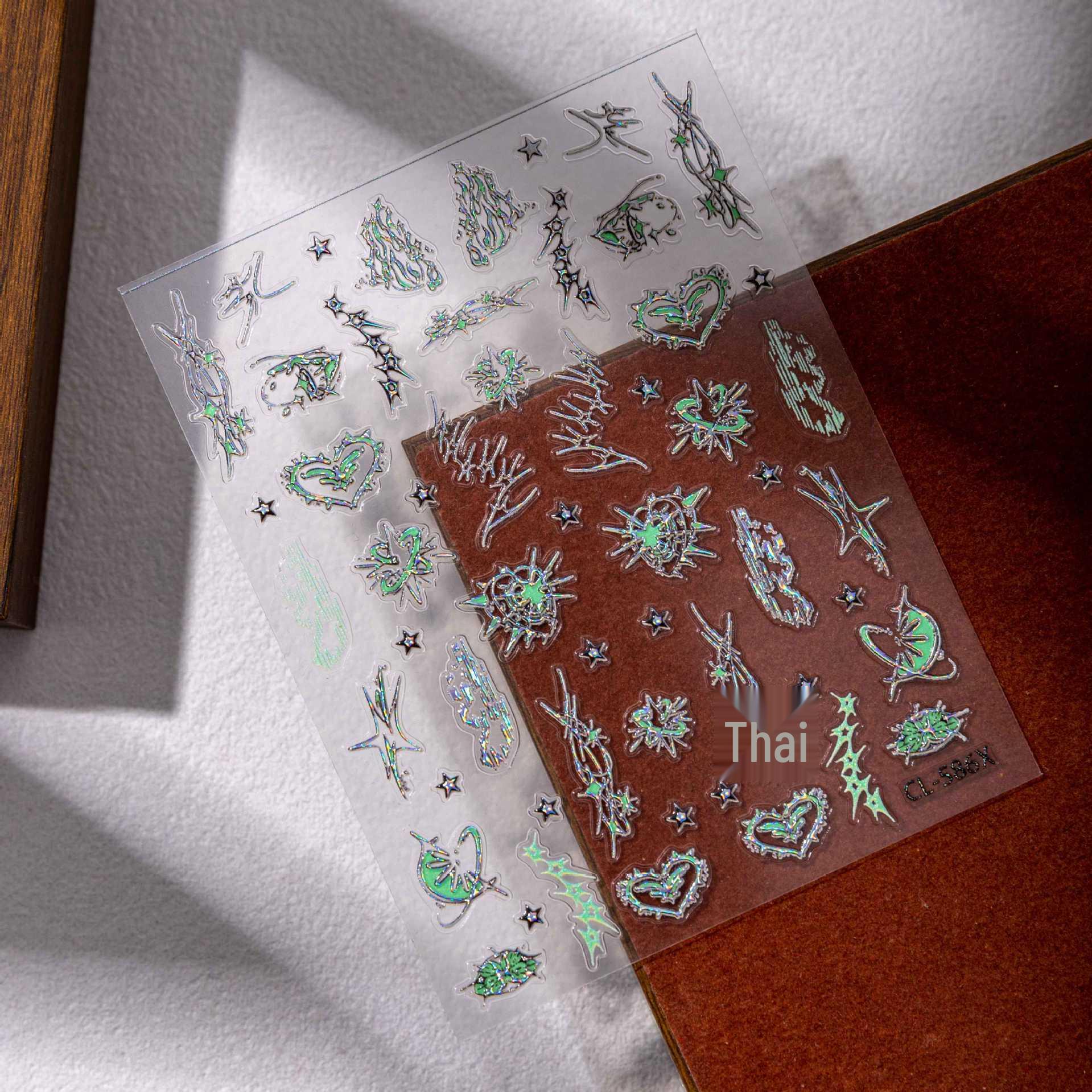 Cyansea Гот Y2K Сердце Крест Серебряные Наклейки для Ногтей и Телефона CL-586-08