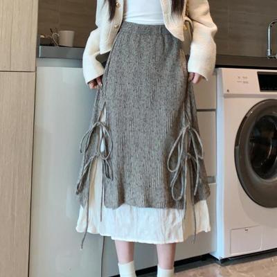 Women's Spring French Brown Asymmetric A-Line Midi Skirt - Vintage Japanese-Style Long Skirt with Retro Flair