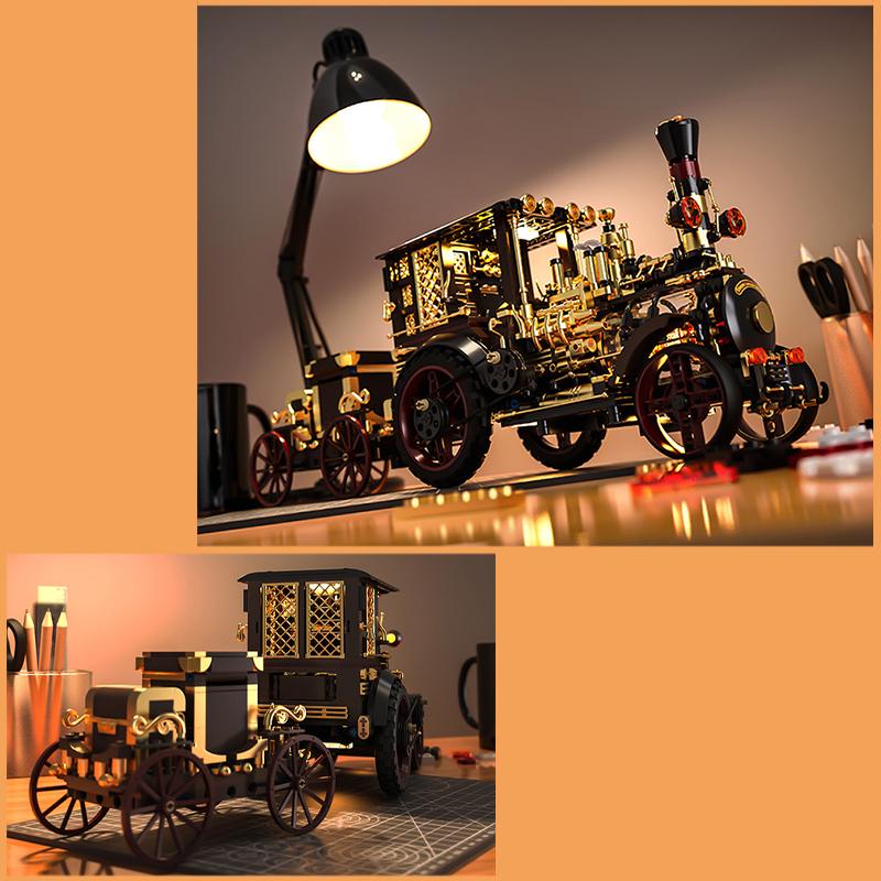 Creative 1331Pcs Vintage Mechanical Steam Car Building Blocks City Retro Steam Punk Vehicle Desktop Decoration Bricks Toys Gift