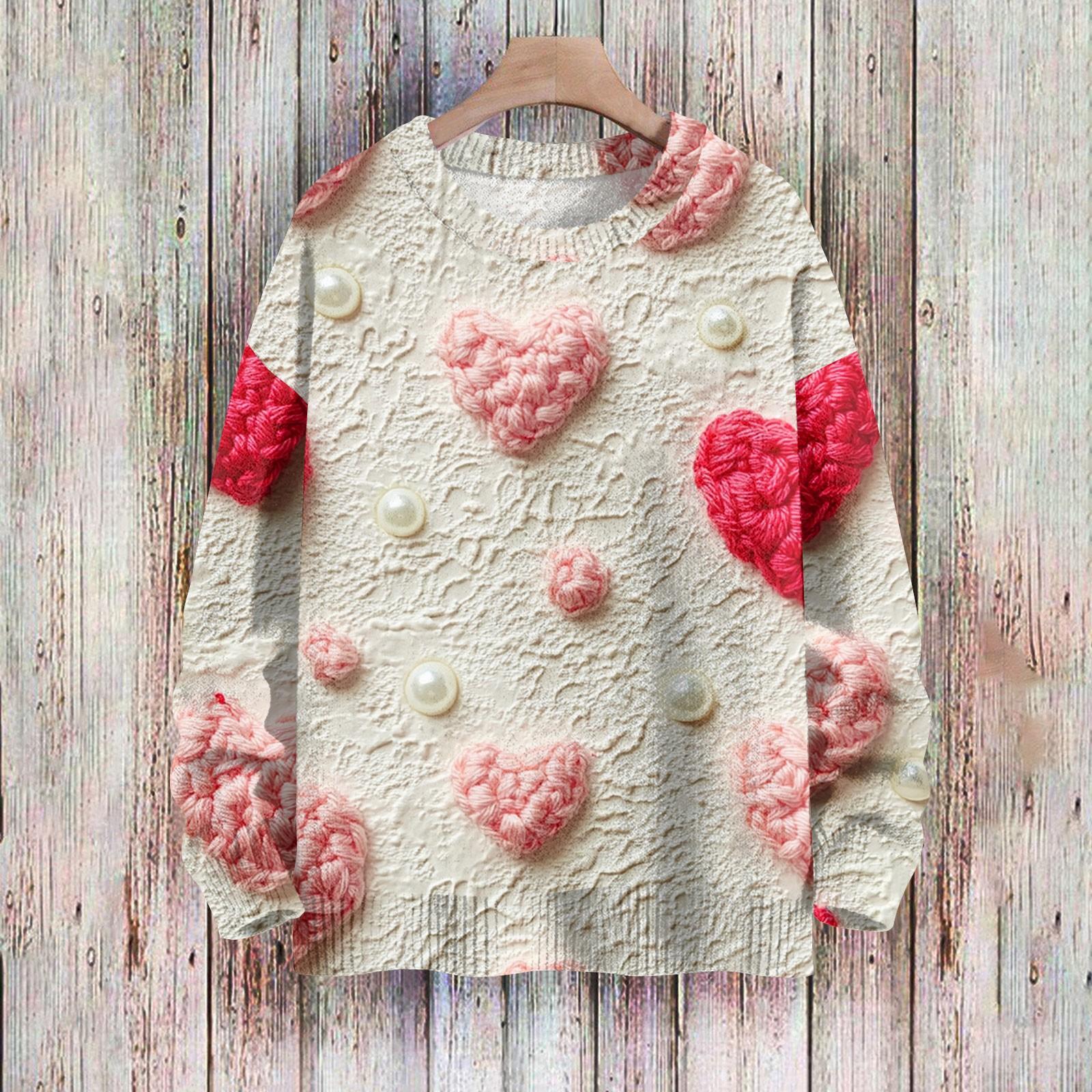 

С Днем святого Валентина, толстовки для женщин, вязаный свитер, симпатичная рубашка, осенний свитер с круглым вырезом, топы S