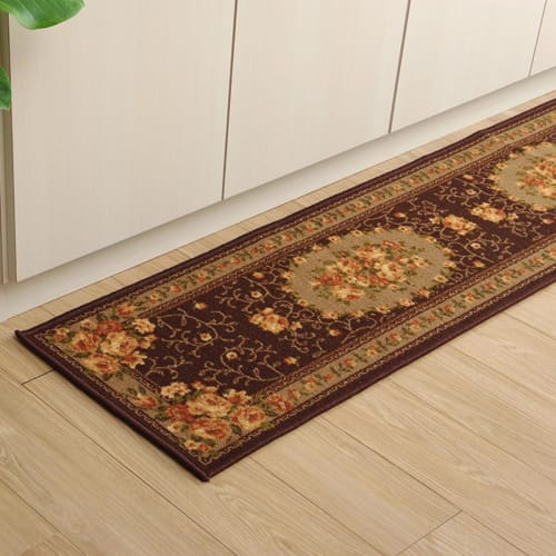 IKEHIKO Kitchen Mat, Nylon, Floral Print, Water-Repellent, Campbell Brown, Approx. 44 X 180cm #5419029