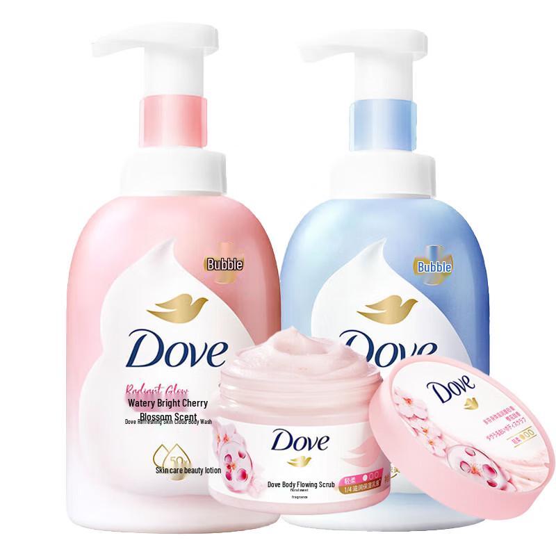 Dove Deep & Cherry Blossom Body Wash & Scrub 3-Piece Set