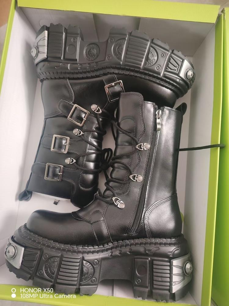 

Retro Spanish Motorcycle All-Match Platform Bootie Men s and Women s Same Heavy Metal Punk Boots 45
