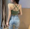 Strappy Cross Hollow Out Back Sports Bandeau with Chest Pads for Women