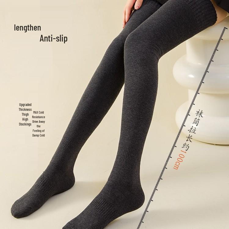 Women's Black Fleece-Lined Over-the-Knee Socks with Knee Pads - Thick, Slimming, and Warm for Autumn and Winter